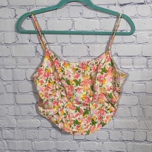 BP Womens Floral Corset Tank Top Pink Sz L Fairy Grunge Boho Cottagecore Casual